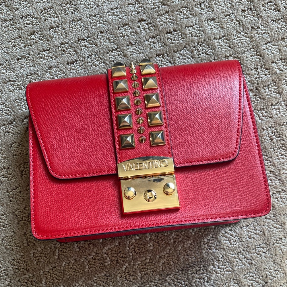 Mario Valentino Red Crossbody Bag with Gold Accents